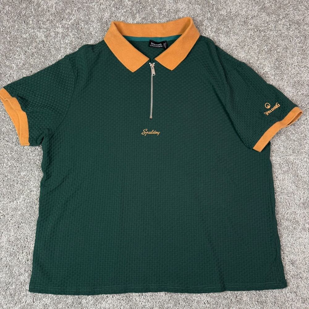 Spalding X UNKNWN Green Brown Contrast Collar Zipper‎ Polo Medium Rubber Logo